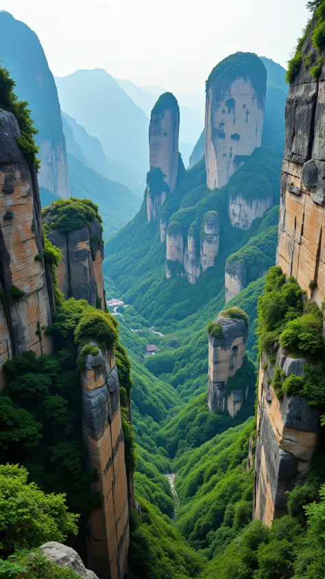 highdefinition image、Sandstone Peak in Zhangjiajie, China、There are many green-covered limestone boulders in towers and mountains