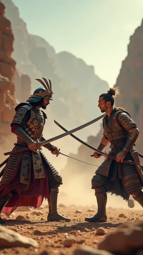 high-definition images、Kendo match、In Death Valley、鎧を着てDuel between Achilles, who has the spirit of Bushido, and Miyamoto Musashi