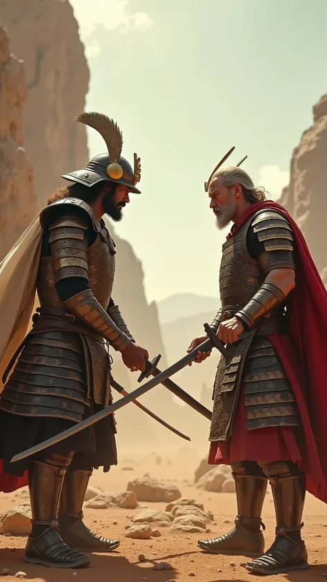 high-definition images、Kendo match、In Death Valley、鎧を着てDuel between Achilles, who has the spirit of Bushido, and Miyamoto Musashi