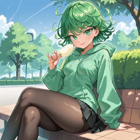 masterpiece, ultra-HD, impressionism, high detail, best quality, very aesthetic, 8K, best quality, beautiful, ultra-high resolution, 32K UHD, yusuke_murata_style, 1girl, solo, zzTatsumaki, green hair, green eyes, almond-shaped eyes, eyelashes, pink lips, m...