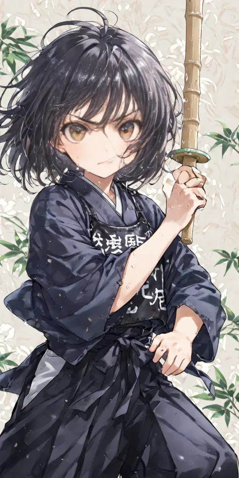 Background:kendo場,1girl,kendo,Bamboo sword,sweat,Serious Expression,kendo_gear,,野球のバッターのフォームでBamboo swordを構えている,Action,dynamic,Dramatic,Anime Chick,safe content(masterpiece, 最High Quality, High Quality, 詳細なBackground, complicated details,complicated,super ...