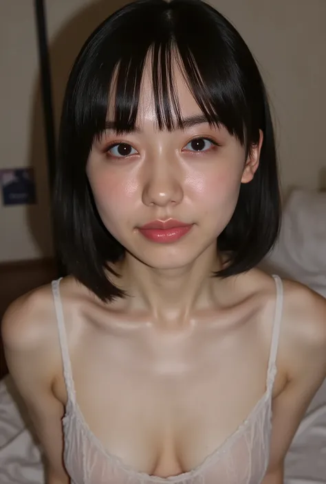 (( premium quality,  8k )), ((masterpiece)), ( details),    、dark hair,  Japanese girl,   first-person view   ,One Woman, Slender girl, Petite girl ,   sexy,(  full nude, in the bedroom),(((    very small breasts ,    full nude,  beautiful breasts,  short ...