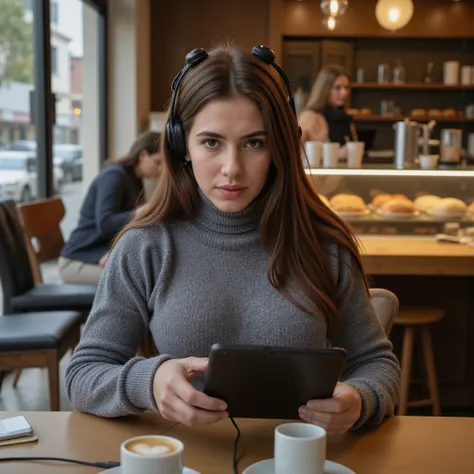ultra sharp cinematic electrobdsm photo, photorealistic close up portrait of ((((((fullbreasted)))))) young ((Yiny Leon)), unmade face, colourless lips, (((((elegant black EEG-headband with electrodes, cables, plugs, small display, interfaceboxes, uncovere...