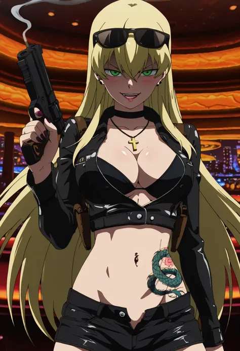 masterpiece, best quality, newest, absurdres, very aesthetic, Doya, 1girl, solo, , blonde hair, long hair, bangs between eyes, green eyes,  ,, looking at the viewer,  , masterpiece, best quality, highly detailed, , open mouth, ,, nail polish, ear piercing,...