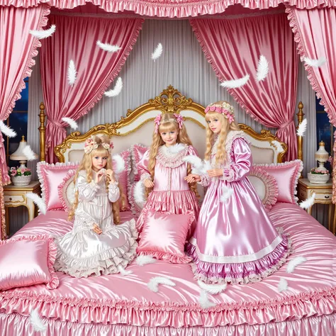 realistic,Highest Quality, masterpiece, highest resolution, art work, super get used to it, many Become familiar with, Become familiar with, get used to it,change,Before going to bed, ,little girl, happy,smile,on the bed,((大きなon the bedのかわいい女の子)),((Childho...