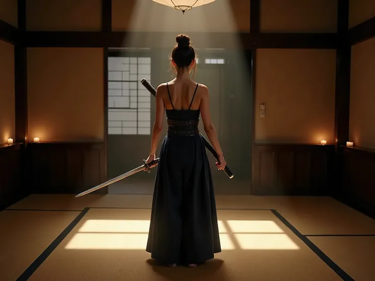 Daria,Girl, backside shot of a swordsman
💋 : Kendo Club of the strict master
🌟 : ultra-realistisch, 8K, dramatisch, inspired by traditional Japanese art and martial arts photography, She looks at the queer blade of the sword. the camera focuses on her eyes...