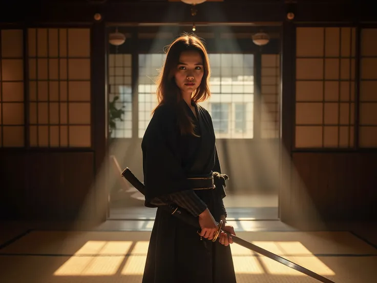 Daria,Girl, backside shot of a swordsman
💋 : Kendo Club newcomer under strict master
🌟 : ultra-realistisch, 8K, dramatisch, inspired by traditional Japanese art and martial arts photography
🌌 : traditional dojo with tatami mats, wooden walls, sanftes Kerze...