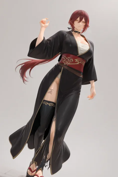 solo,masterpiece, top quality,minimal background、 people who write in detail、 accurate human body、Knowledgeable person、( accurate 5 fingers), female high school student female, thighsが太い,curvy body、 thighs、medium breasts,tsubaki, red hair, yellow eyes, low...