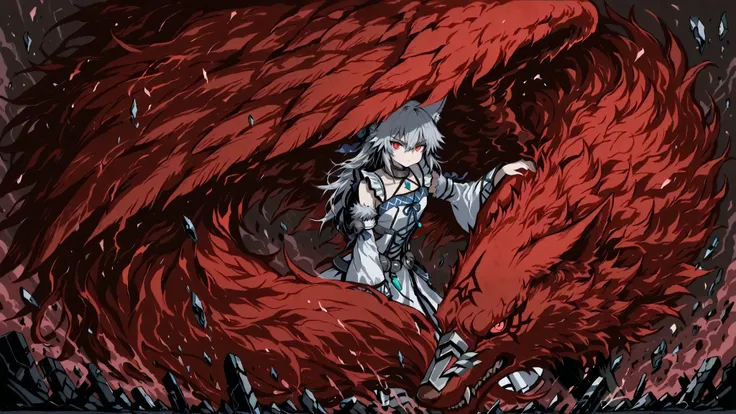 masterpiece, highest quality, Ultra High Quality, 40k, high contrast,
Beautiful and delicate radiant fenrir, Extremely Oversized fenrir, pure silver fur fenrir, gigantic fenrir,
focus fenrir face, extremely close up fenrir, fenrir is taking a break,
B...