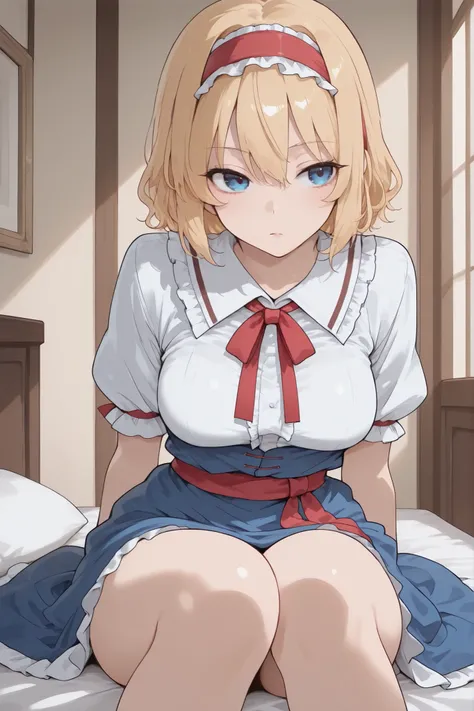 alice margatroid, 1girl, solo, blonde hair, blue eyes, short hair, breasts, Marionettes,