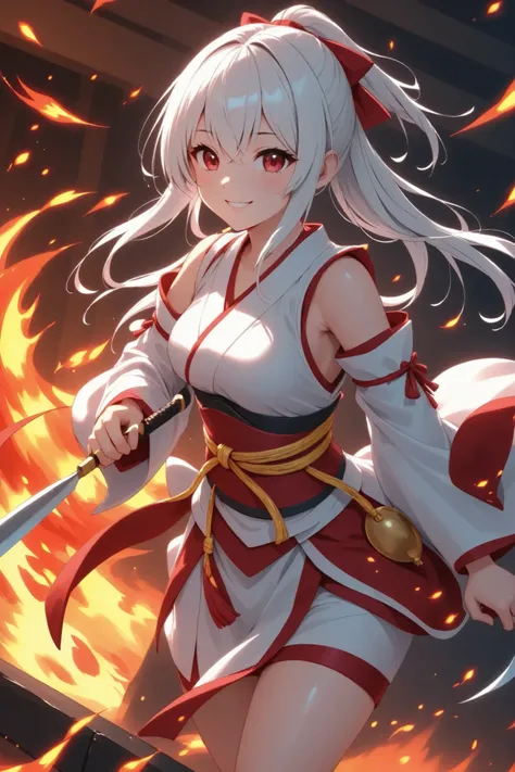 Sengoku Shrine Maiden, Scoop, Armor Sleeves, Suzuo, knives, god前奉納, Blood Stained White, Solemn Smile, Purification in the Fire of War, Quantized Suzune, 肌に浮かぶgod紋, Dynamic Stillness, god々Sexy sensuality, Golden Belt, Innocence of Footwear