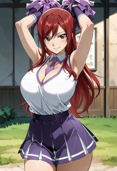 (best quality, masterpiece, ultra detailed, high resolution), Beautiful , tall, score_9, anime style, Masterpiece, best quality, 1girl, purple necktie, solo, <lora:Fairy_Tail_-_Erza_Scarlet_-_Illustrious:0 . 8>, Erza Scarlet,red hair, long hair, brown eyes...