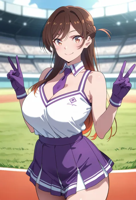 (best quality, masterpiece, ultra detailed, high resolution), Beautiful , score_9, anime style, Masterpiece, best quality, sysdeep_chizuru, chizuru ichinose, mizuhara chizuru, long hair, bangs, half updo, brown hair, brown eyes, mature female, large breas...