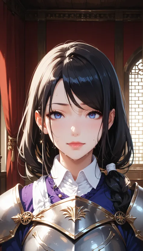 Score_9, Score_8_up, Score_7_up, Score_6_up, Score_5_up, Score_4_up, Source_anime, anime art, anime style, masterpiece, best quality, 1girl, mature woman, , , Rize Kamishiro,,sweating, looking at  you,   lips, , in pain face, long hair , on, armour, black ...