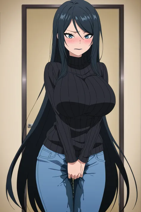 score_9, score_8_up, score_7_up, masterpiece, best quality, amazing quality, extremely high quality, insanely high quality, extremely detailed, incredibly detailed, insanely detailed, absurdres, anime screencap, anime coloring, 1girl, huge breasts, black h...