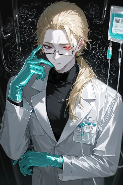 HospitalWA, indoor,xxx667_illu,((1 male character)) The middle-aged man is a scientist. He has pale skin, an athletic masculine build and manly physique. He has a mole under his eye. He has a handsome face with Asian features. He has red-brown eyes with he...