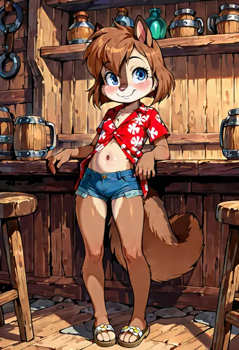 score_9, score_8_up, score_7_up, score_6_up,, hi_res, furry_source, absurdres, masterpiece, best quality, amazing quality, Chip'n Dale Rescue Rangers, 1girl, Femdale, furry, anthro, chipmunk girl, brown fur, blue eyes, chipmunk tail, red nose, brown hair, ...