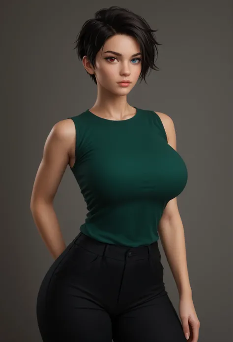 BREAK PonyXLV6_Scores,{{masterpiece, ultra-high quality, professionally detailed, professionally shaded}},N0R3AL_PDXL, PonyXLV6_Scores, realistic, single person, 1girl,short hair, black hair, huge breasts, thick thighs, wide hips, slim waist, tomboy, het...