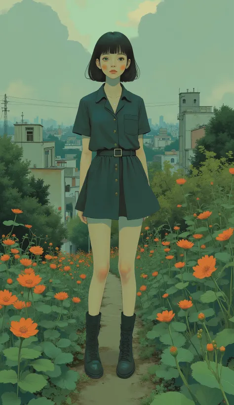 There is a woman standing in front of a bush, anime produced by painter studio, Digital Animated Illustration, Vivid Color.Digital 2D, dreamy fantastic anime, Girl in Flowers, Low level of detail. Digital Painting, drawn in an anime painter's studio, Wom...