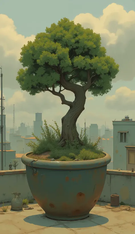 there is a プラント in a pot with a tree in it, unique pot made for houseプラントs, potted プラント, large potted プラント, houseプラント, lush プラントs and 盆栽 trees, made of 盆栽, 高度な詳細なイラスト, 非常に詳細なイラスト, プラント, 盆栽 tree, フルカラーイラスト, 高品質イラスト, 非常に詳細なイラスト.”, 盆栽, レンダリングされたイラスト, 陶器の鍋