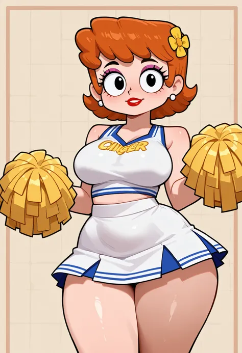 dextersmom, mature female, short hair, slightly curly hair, ginger, black eyes, big eyes, long eyelashes, medium breasts, rounded breasts, narrow waist, thick thighs, huge hips, fair skin, thin hands, earrings, makeup, red lips, lipstick.| masterpiece, be...