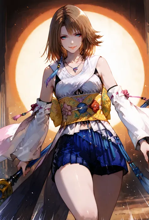 (score_9,score_8_up,score_7_up),Yuna (FFX), ((WOMAN,YUNA , FINAL FANTASY X, YUNA full clothers, WITH A MAGICAL  YUNA STAFF ,), ,,extremely detailed,dynamic lighting,best quality,,,best quality,high quality,, , dynamic angle, , thick thighs, motion lines,, ...