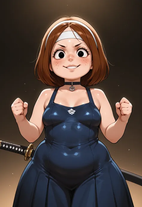 Meg Griffin. brown hair. medium hair . black eyes . small breasts, huge hips . chubby. choker . | score_9, score_8_up, score_7_up, score_6_up, score_5_up, masterpiece, best quality,stunning visuals,realistic lighting,cinematic composition, masterpiece, bes...