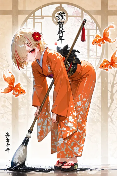 (ink painting, masterpiece, Highest Quality, great quality, hyperdetail, Outrageous, very beautiful), (hyper-detailed background, lighting), BREAK (1beautiful女性, beautiful目, hair over one eye, A lively expression, long eyelash), BREAK (beautiful紫色の髪\short ...