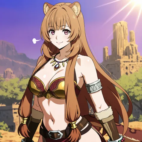 A semi-human girl of about 20 years old, fusion between Raphtalia and Lucy. combines Raphtalia's big, expressive eyes with her flirty and confident air by Lucy, intense look in a bright violet color with feline pupils. her hair is long, loose and smooth, o...