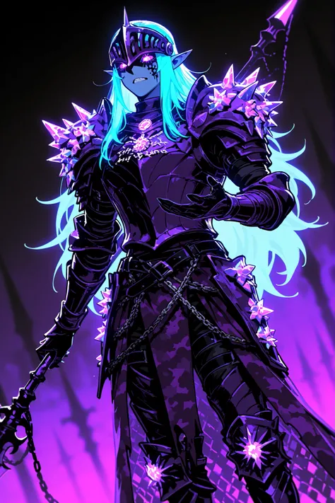 ((1 male character)) The twilight elf , wyvern rider. He has a tall broad-shouldered athletic masculine bodybuilding. He has pale-blue skin, he has long pointed elf ears. he has messy straight long bright blue hair. He has glowing TURQUOISE eyes. He has ...