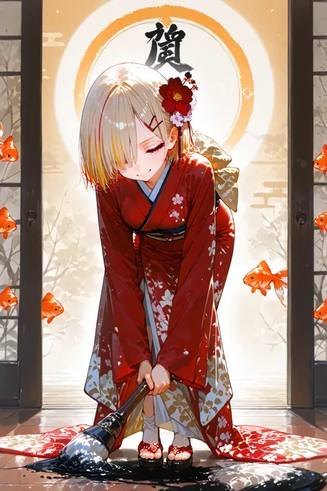 (Ink painting, masterpiece, Highest Quality, great quality, Hyper Detailed, Ridiculous, very beautiful), (Hyper Detailed background, lighting), BREAK (1beautiful女性, beautiful目, hair over one eye, A lively expression, long eyelash), BREAK (beautiful紫色の髪\sho...