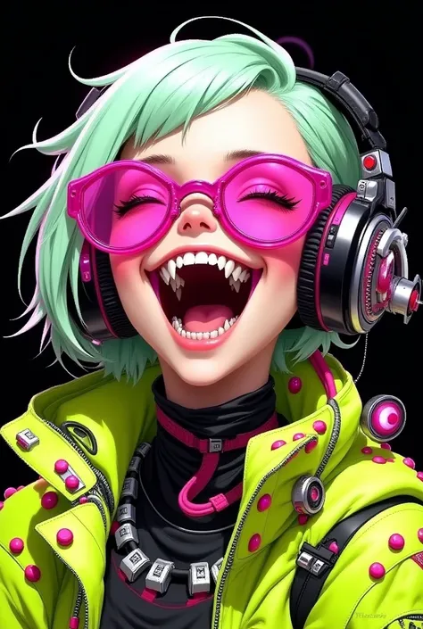 Demonic smile of a cyber anime girl