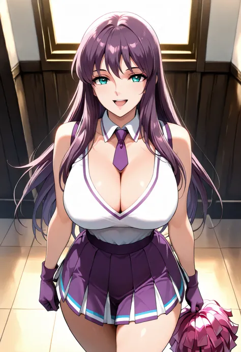 (best quality, masterpiece, ultra detailed, high resolution), Beautiful , tall, score_9, anime style, Masterpiece, best quality, 1girl, purple necktie, solo, Saori kido, athenakido, purple hair, long hair, aqua eyes, bangs, mature female, , breasts,, , ,, ...