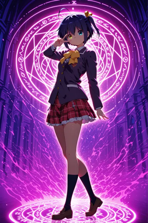 I want to fall in love even with Chuji！Takanashi Rikka!, full body, Standing in an aesthetic anime style background, bright colors, very detailed illustrations, Dynamic Lighting, Soft glow effects, clear and clean line art, ultra quality, masterpiece, 8K R...
