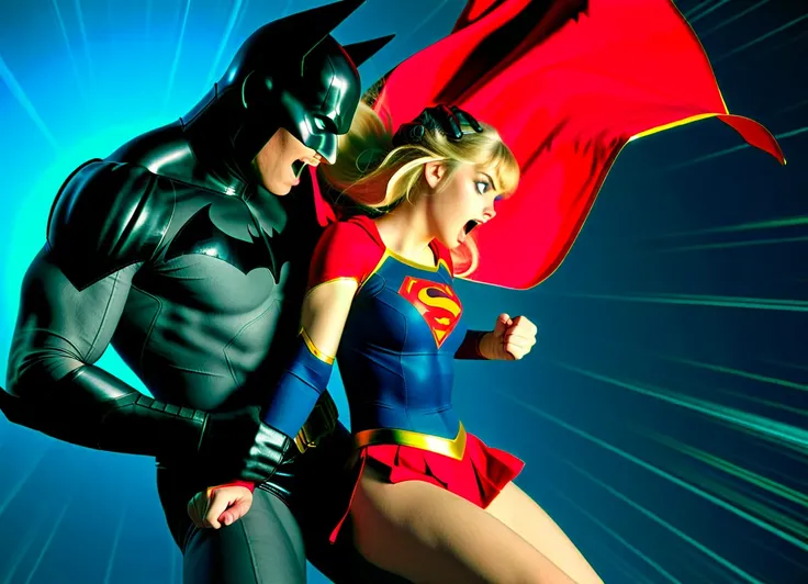 Melissa Benoist as Supergirl, she is defeated from fighting with a Batman, screaming in pain, she is raped by Batman, Batman rapes her hardly, he grab her head tightly, hyperrealism, realistic picture,