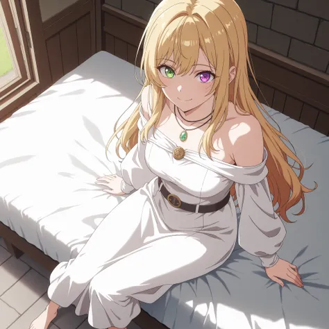 absurdres,very aesthetic,best quality,masterpiece,points_9, points_8_go up , points_7_go up , source _anime, rank_sicker, complex detail, anime screencap, formal style, a girl, solo, Lyra , blonde,Heterochromatic pupil, green left eye and red right eye, h...