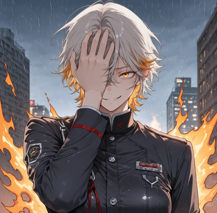 ruanyi1204,rain,outdoors,partially covered in shadow,(looking at viewer, portrait shot:0.22), dynamic shot, dynamic pose, warrior, (medium shot, three quarter shot:1.3), (1girl:0.35), solo, masterpiece, best quality, amazing quality, very aesthetic, high r...