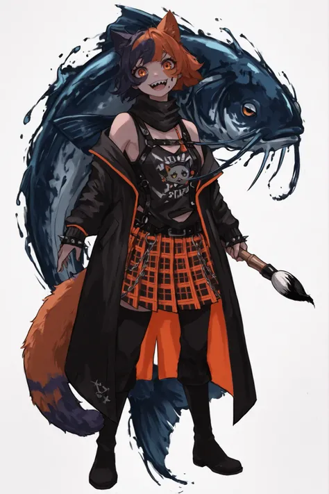 master masterpiece, 4k, score_9 , score_8_up , score_8 , score_7_up score_6_up score_5_up score_4_up, 1girl, solo, vivid color, neon, dynamic angle, simple background, young girl, 1 girl, cat ears, cat tail, big cat tail, thick tail, meowskulls, big eyes, ...