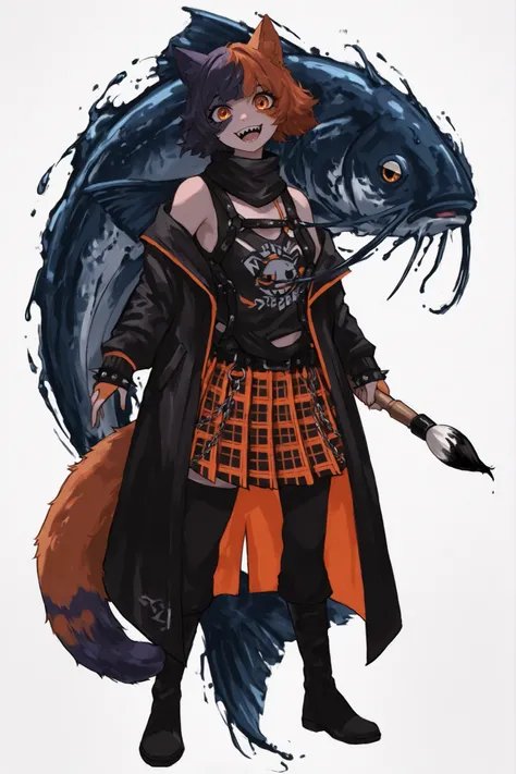 master masterpiece, 4k, score_9 , score_8_up , score_8 , score_7_up score_6_up score_5_up score_4_up, 1girl, solo, vivid color, neon, dynamic angle, simple background, young girl, 1 girl, cat ears, cat tail, big cat tail, thick tail, meowskulls, big eyes, ...