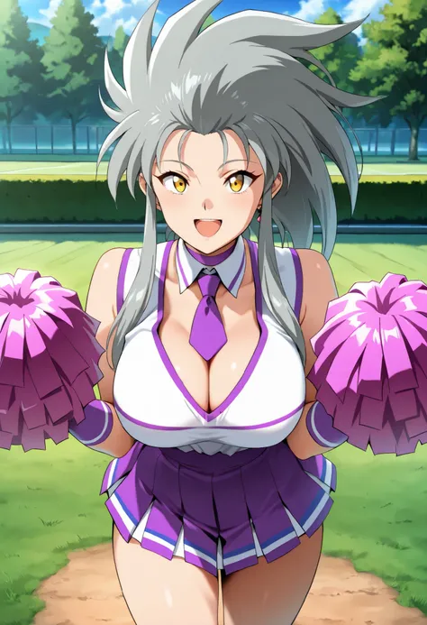 (best quality, masterpiece, ultra detailed, high resolution), Beautiful , tall, score_9, anime style, Masterpiece, best quality, 1girl, purple necktie, solo, 1girl, ry0, Ryoko, grey hair, spiked hair, long hair, sidelocks, yellow eyes, single earring, ,, ...