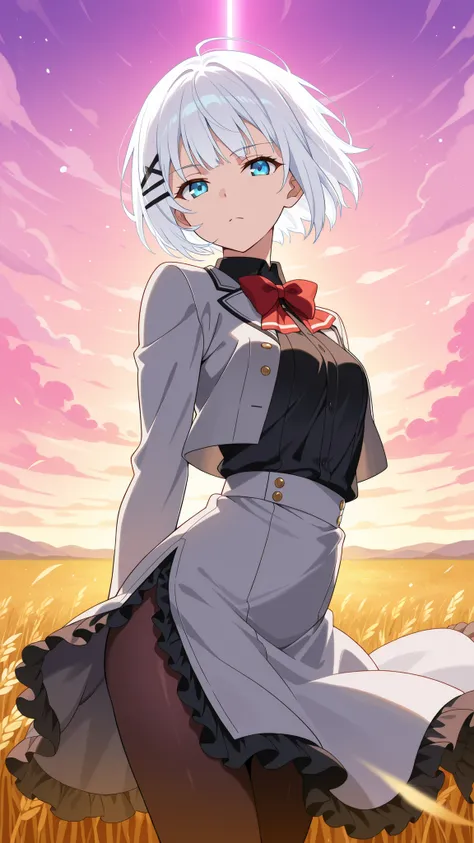 BREAK (masterpiece:1.2), endless golden wheat field glowing in the wind,  
towering cumulus clouds lit by rising sun,  
shades of purple, pink, and gold in the sky,  
horizon stretching infinitely with dramatic light,  
anime cinematic style, Makoto Shinka...