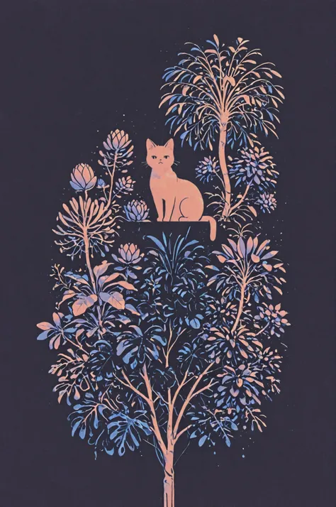 Highest Quality、masterpiece:1.2、fantastic、perfect anatomy、(((cat:1.7)))、Simple colors、Houseplant Silhouettes、Succulent Plant Silhouettes、limited palette,negative space,No line drawing,gradation background,blending,