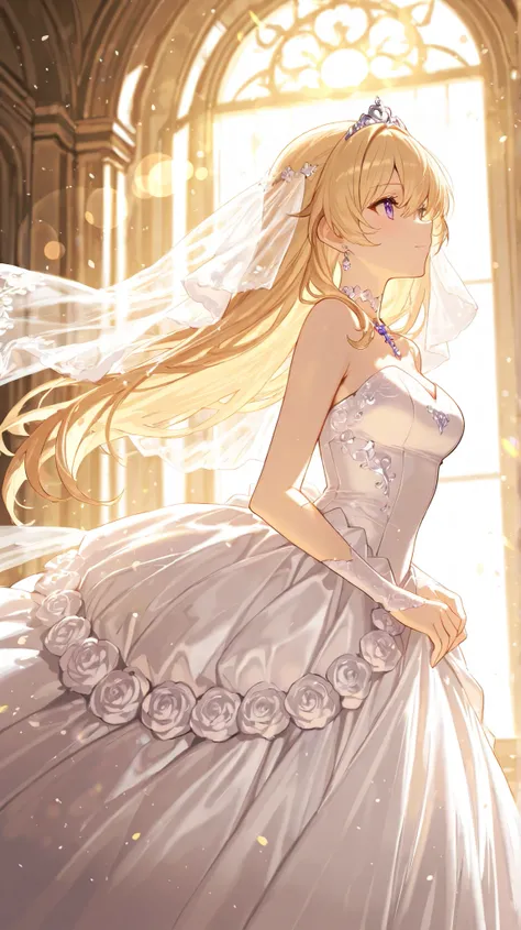 ((Highest Quality)), ((masterpiece))  Wedding Princess Dress, light, lens flare,  Whitechapel, romantic