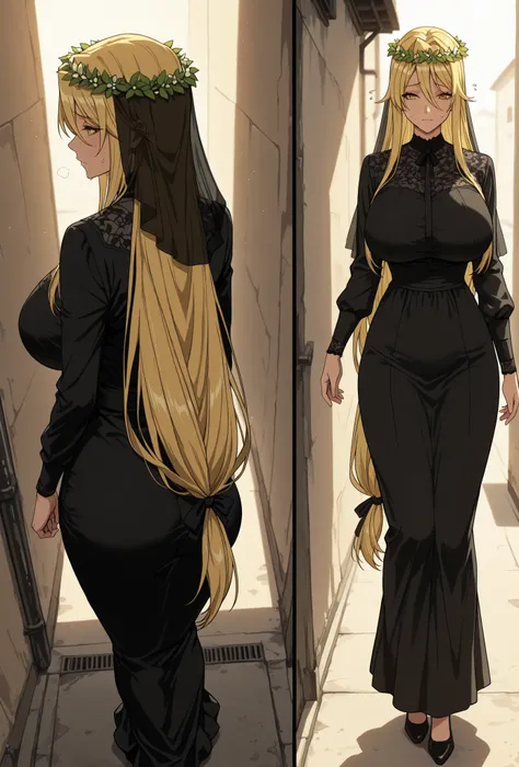  masterpiece, best quality , 

shizuka marikawa, long hair, blonde hair, very long hair, low-tied long hair, yellow eyes, hair between eyes,  large breasts, mature female, (Huge breasts,long breasts),
soft warm lighting, simple beige background, calm and i...