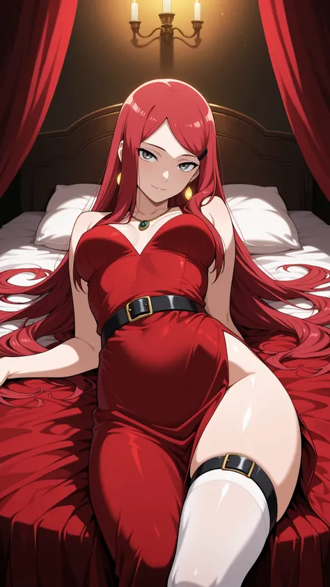 BREAK (masterpiece:1.2), Luxurious erotic room, deep red and crimson velvet curtains, dim candlelight glowing softly, large bed with silk sheets and canopy, golden mirrors reflecting sensual atmosphere, soft shadows, romantic decadent vibe, cinematic compo...