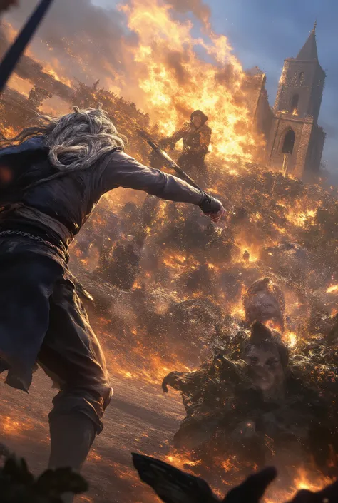  (((Perfect Body, mains parfaites, Perfect feet))), Action Movie Style, Very intense action scene, (Masterpiece), (best quality), (high level details), very beautiful, illustration, realistic illustration, Perfect Composition, Intricate Details, (Distorted...