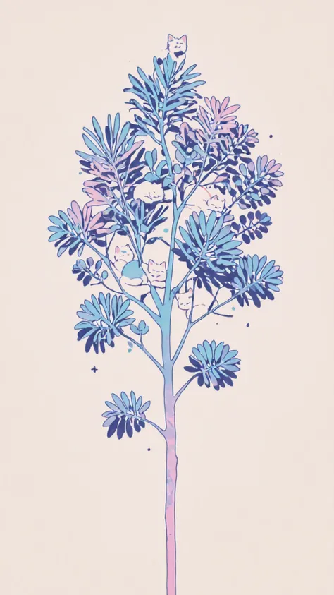 Highest Quality、masterpiece:1.2、fantastic、perfect anatomy、((( small cat sleeping)))、Simple colors、Houseplant Silhouettes、Succulent Plant Silhouettes、limited palette,negative space,No line drawing,gradation background,blending,