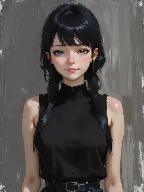 sketch painting, marinette Dopanchan, anime style, A very beautiful and cute 22 year old woman with a slight smile. (((Shy smile))), sharp focus on the face, (((Western eyes:1.5))), (((Extremely detailed ice-blue eyes, beautiful eyes, beautifully detailed ...