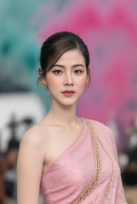 portrait of a stunning young asian woman fantasy art,The colorful smoke in background, it's like heaven_Colorful smoke spreads freely in all directions,A dress made of beautiful traditional Thai beautifully in all directions,Fantasy art created with profes...