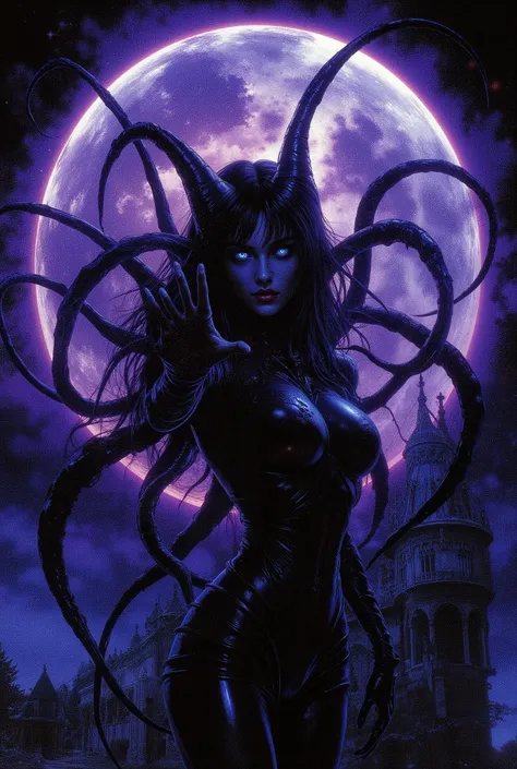 Creepy atmosphere, A unique and diverse crescent moon, with a vibrant and colorful sky in the background, rendered in a dreamy and ethereal style. sinister shades, darkness, dancing shadows, superstitions, cautionary tales. Ghost Month, 8k uhd, by Alessio ...